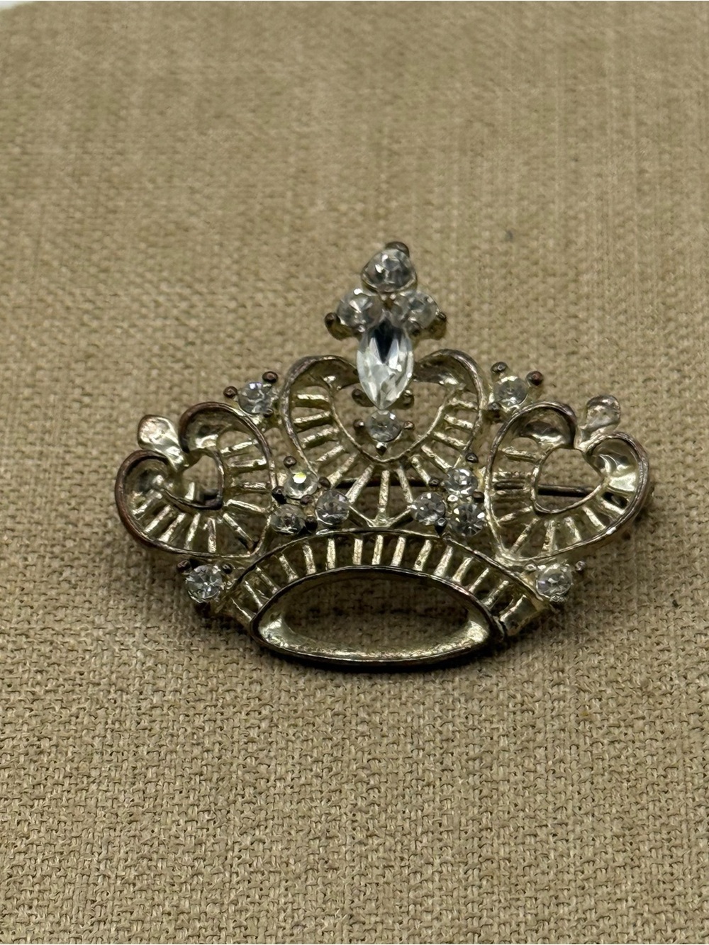 Vintage Silver tone Crystal Crown brooch